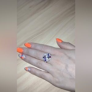 Multi Gemstone Silver Plated Ring
